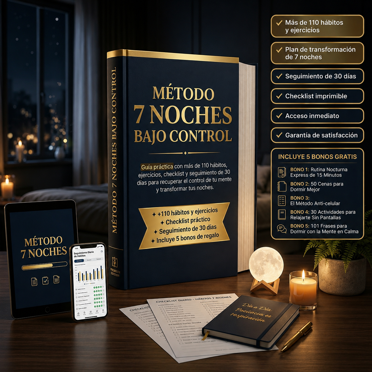 EL METODO 7 NOCHES: COMO DORMIR MAS RAPIDO Y DESPERTAR CON ENERGIA+ 100 PAGINAS+ 5 BONUS DE REGALO